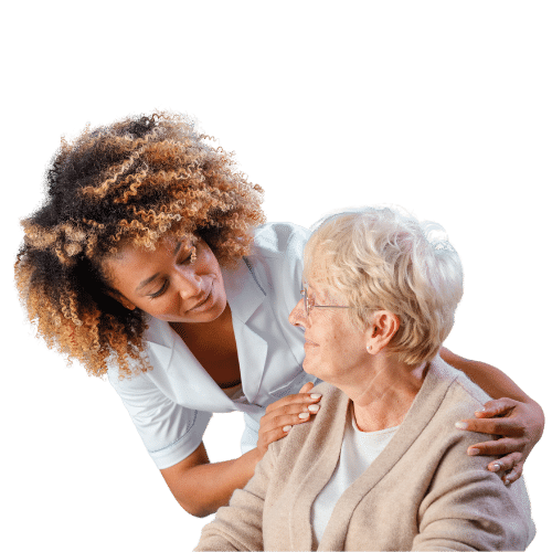 A woman comforting older woman